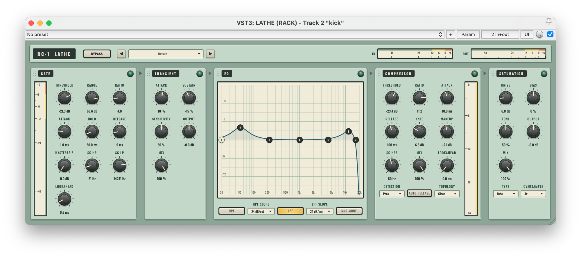 LATHE channel strip plugin: gate, transient, EQ, compressor and saturation modules
